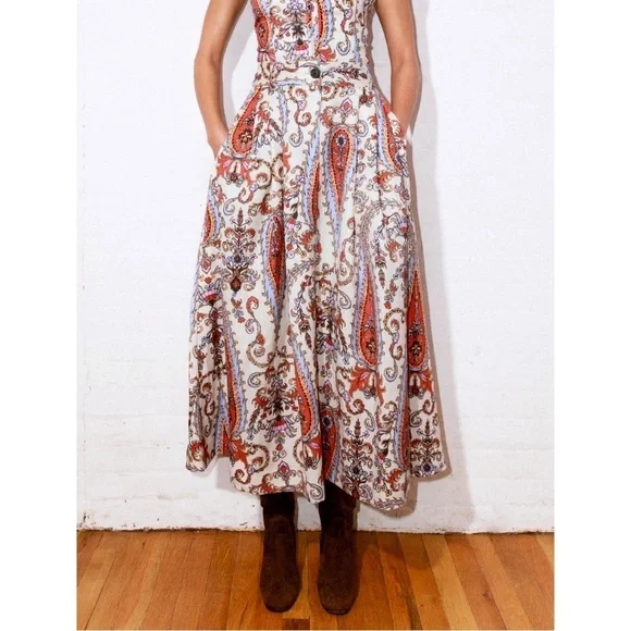 Mara Hoffman Tulay Midi Pleated High-Waisted Paisley Skirt - Picture 4 of 8